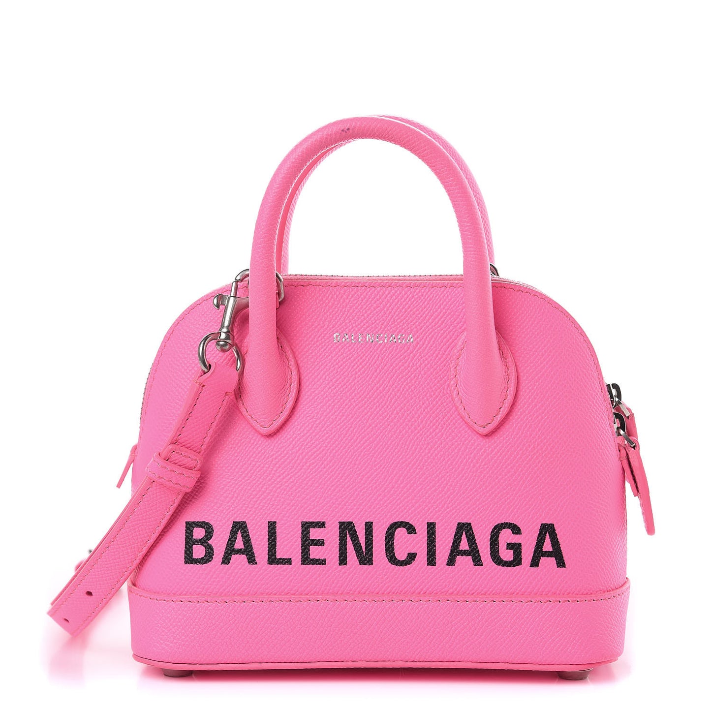 Signature Grained Calfskin Logo XXS Ville Top Handle Bag Acid Pink Black