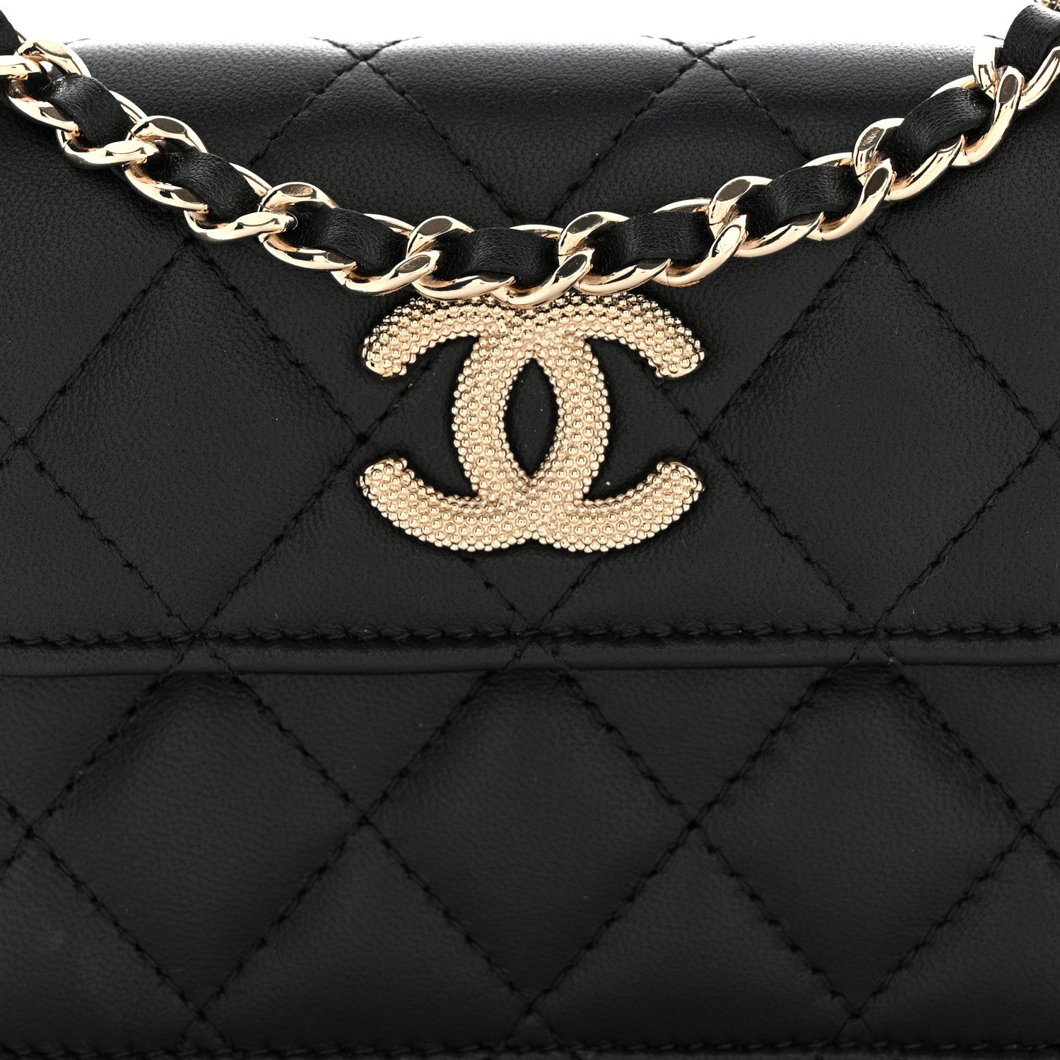 Chanel Lambskin Quilted Crystal CC Charm Clutch With Chain Black 9 of 12