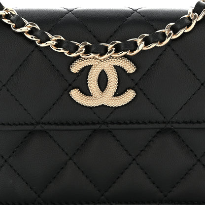 Chanel Lambskin Quilted Crystal CC Charm Clutch With Chain Black 9 of 12