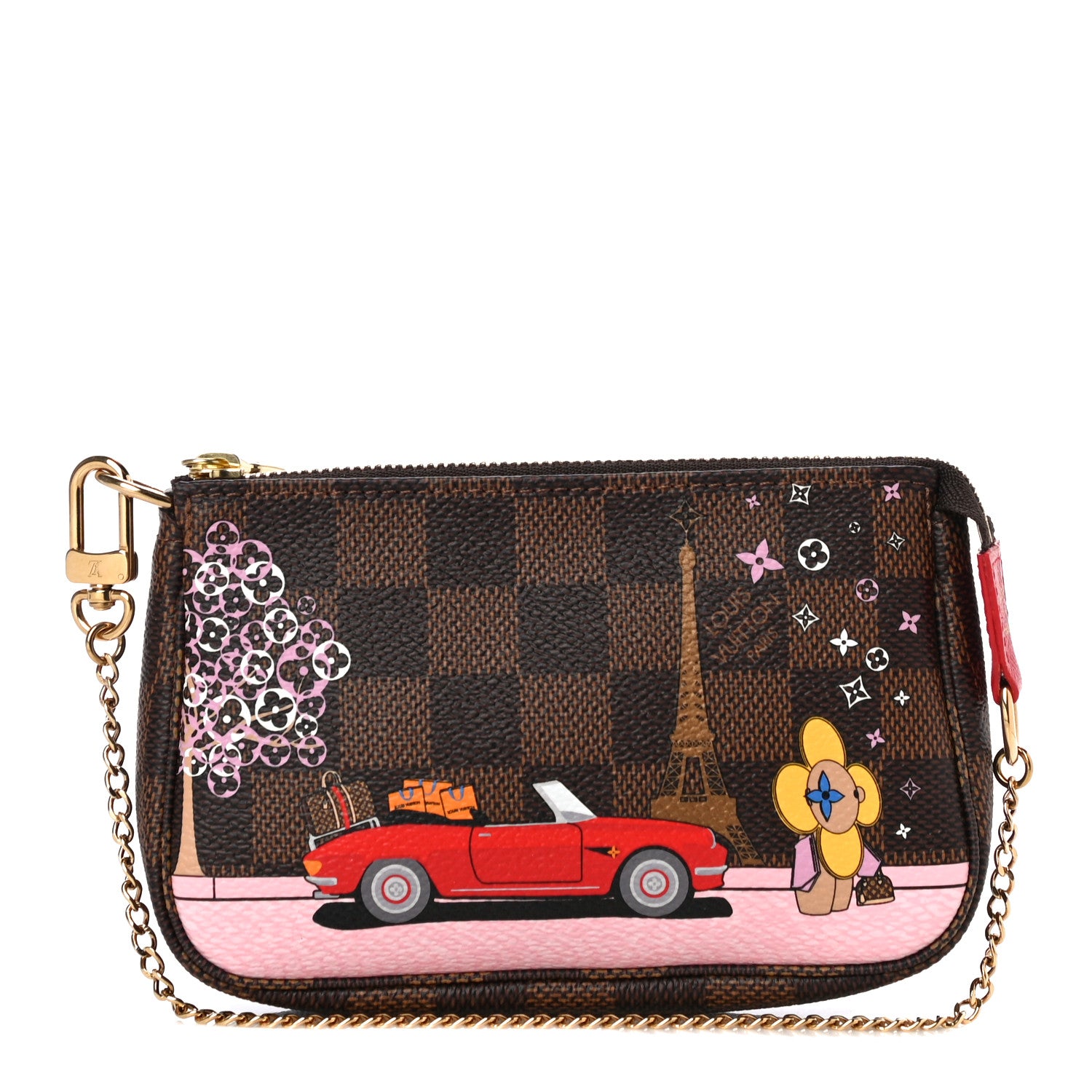 Louis Vuitton Damier Ebene 2019 Christmas Animation Mini Pochette Accessories Red 1 of 10