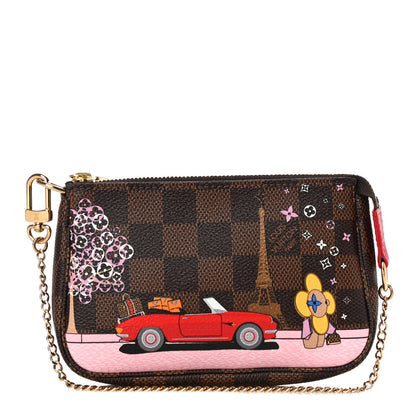 Louis Vuitton Damier Ebene 2019 Christmas Animation Mini Pochette Accessories Red 1 of 10