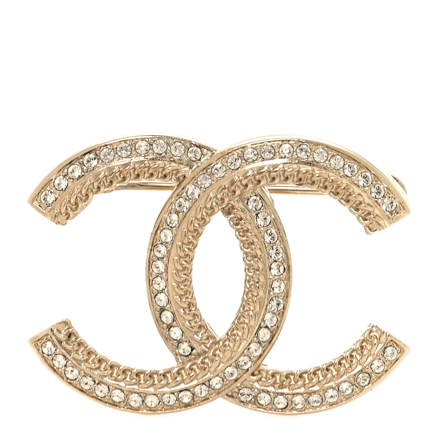 Chanel Crystal Chain CC Brooch Light Gold 1 of 4