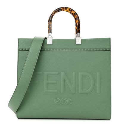 Fendi Vitello Cher Plexiglass Logo Debossed Medium Fendi Sunshine Shopper Tote Verde Islanda 1 of 10
