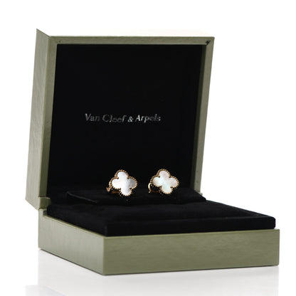 Van Cleef & Arpels 18K Yellow Gold Mother of Pearl Vintage Alhambra Earrings 5 of 5