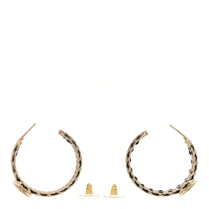 Chanel Crystal Lambskin CC Chain Hoop Earrings Gold Black 3 of 5