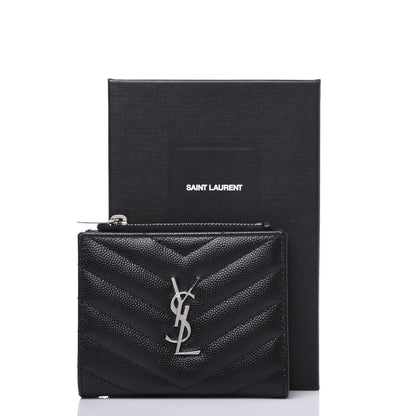 Saint Laurent Grain De Poudre Matelasse Chevron Monogram Zipped Card Case Black 12 of 12