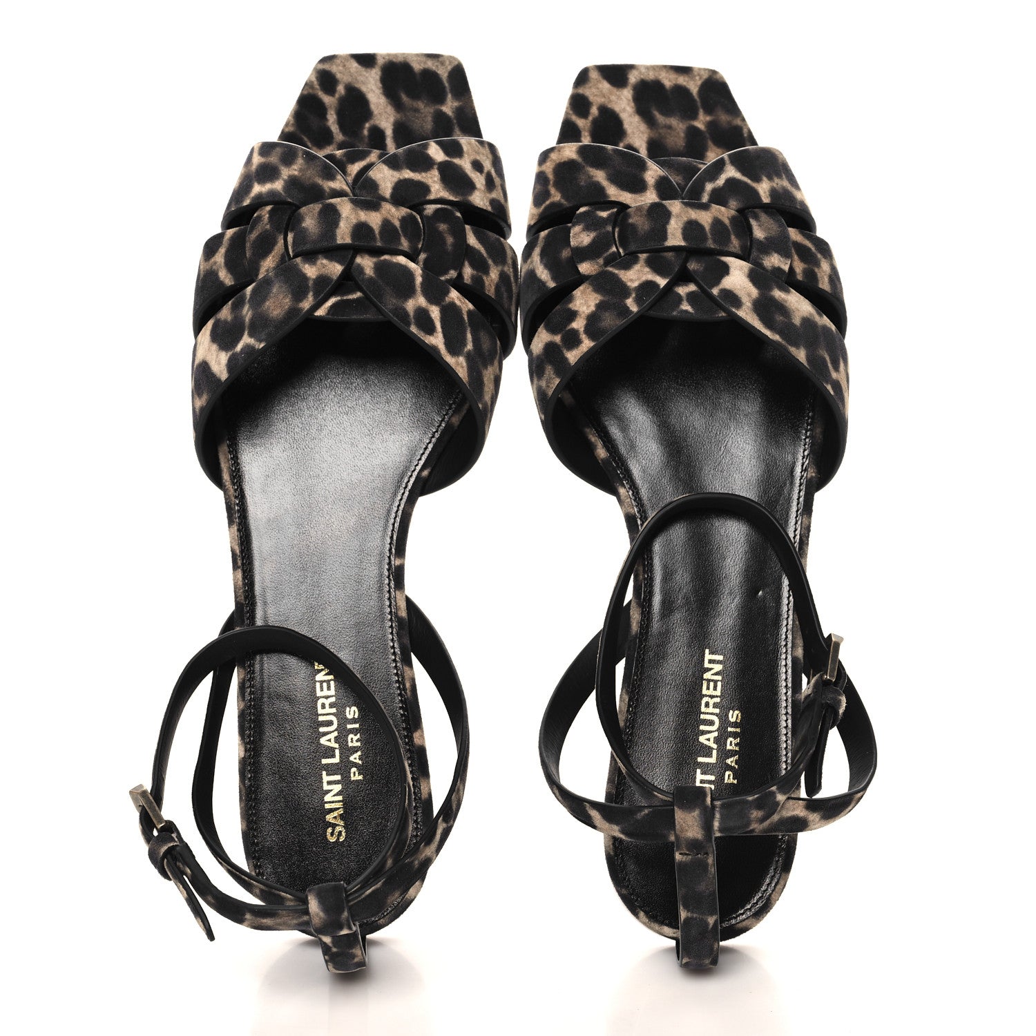 Saint Laurent Suede Leopard Print Tribute 05 Ankle Strap Sandals  40 Russian Beige 2 of 10