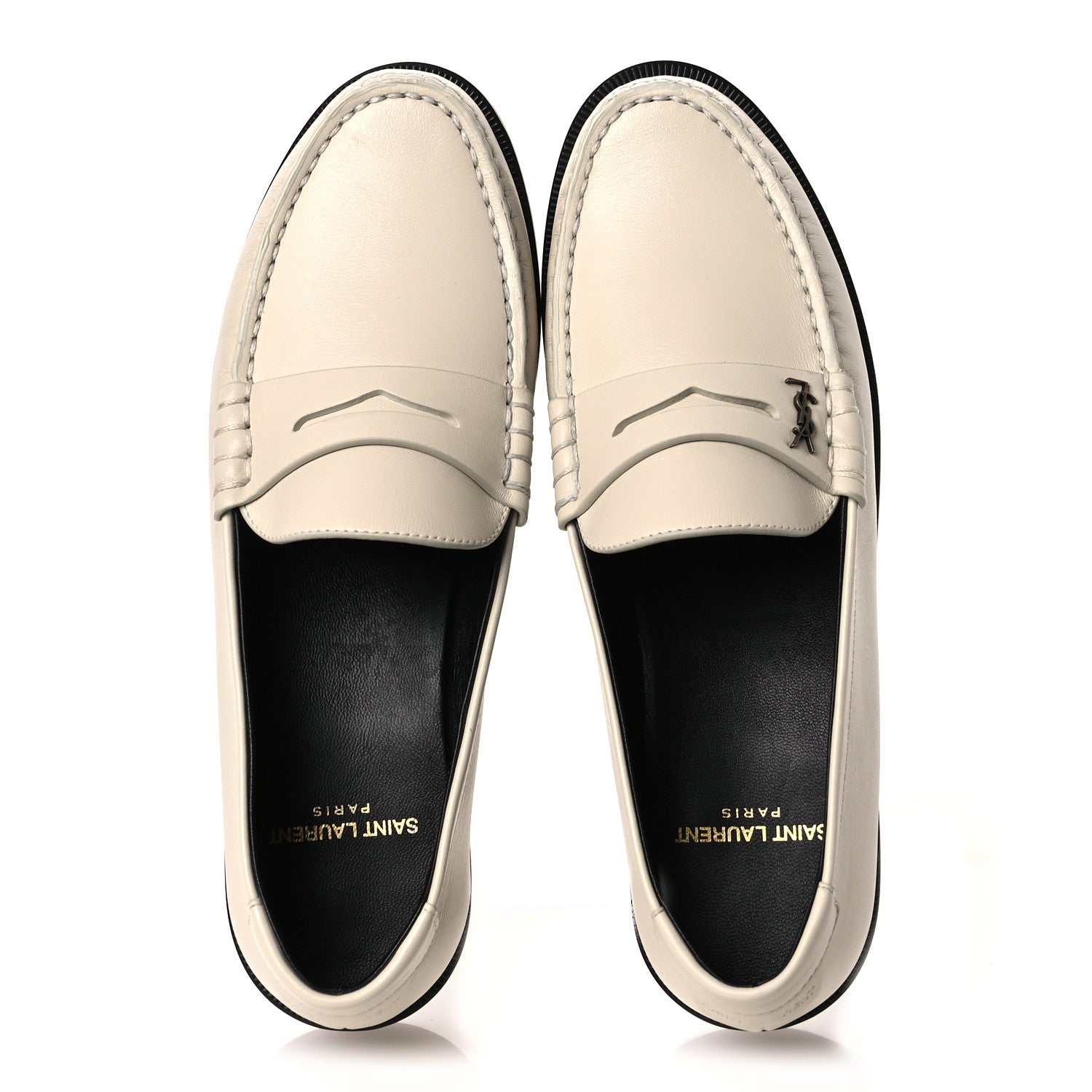 Saint Laurent Belfagor Vitello Le Loafer 15 Moccasin 37 Gold Officier Pearl 2 of 11