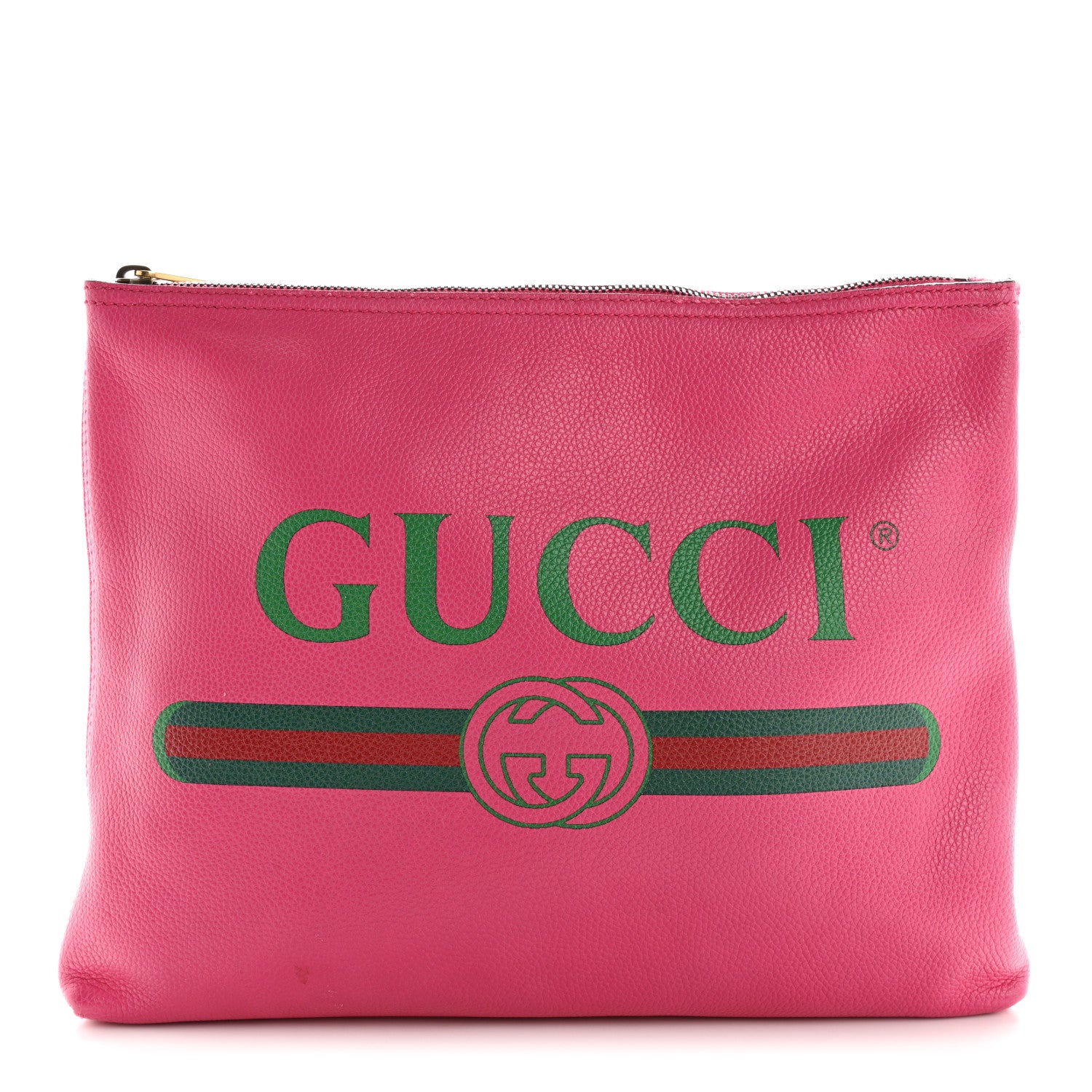 Gucci Pebbled Calfskin Medium Logo Portfolio Clutch  Pink Green 1 of 15