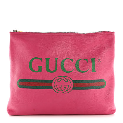 Gucci Pebbled Calfskin Medium Logo Portfolio Clutch  Pink Green 1 of 15