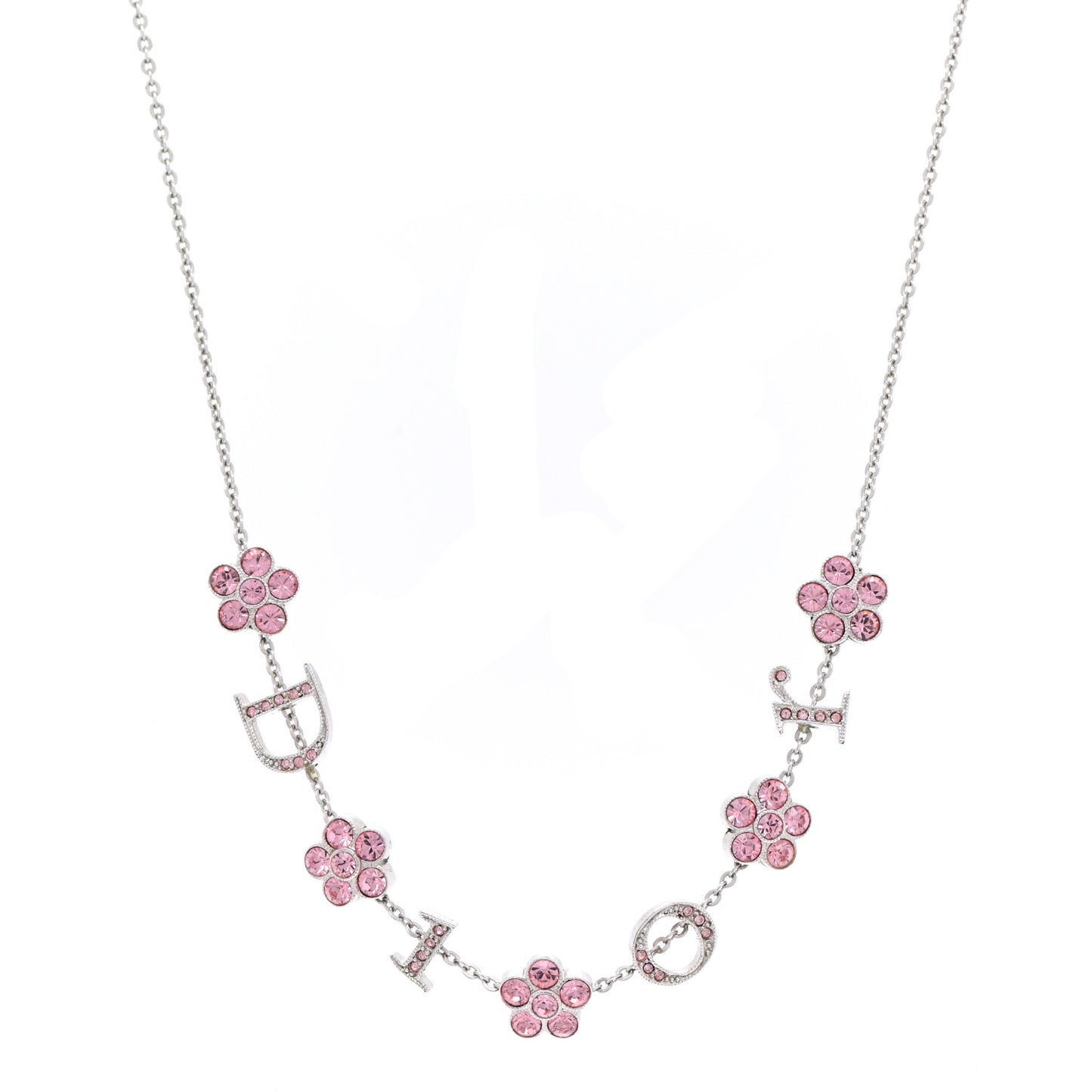 Crystal Flower Choker Necklace Silver Pink