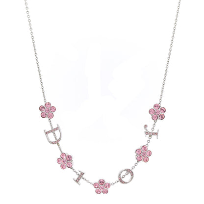 Christian Dior Crystal Flower Choker Necklace Silver Pink 1 of 5