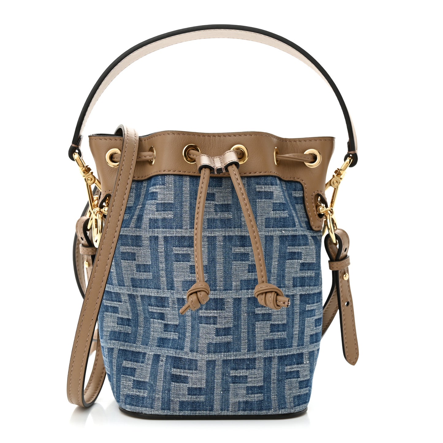 Denim Vitello King F is Fendi FF Embroidered Mini Mon Tresor Bucket Bag