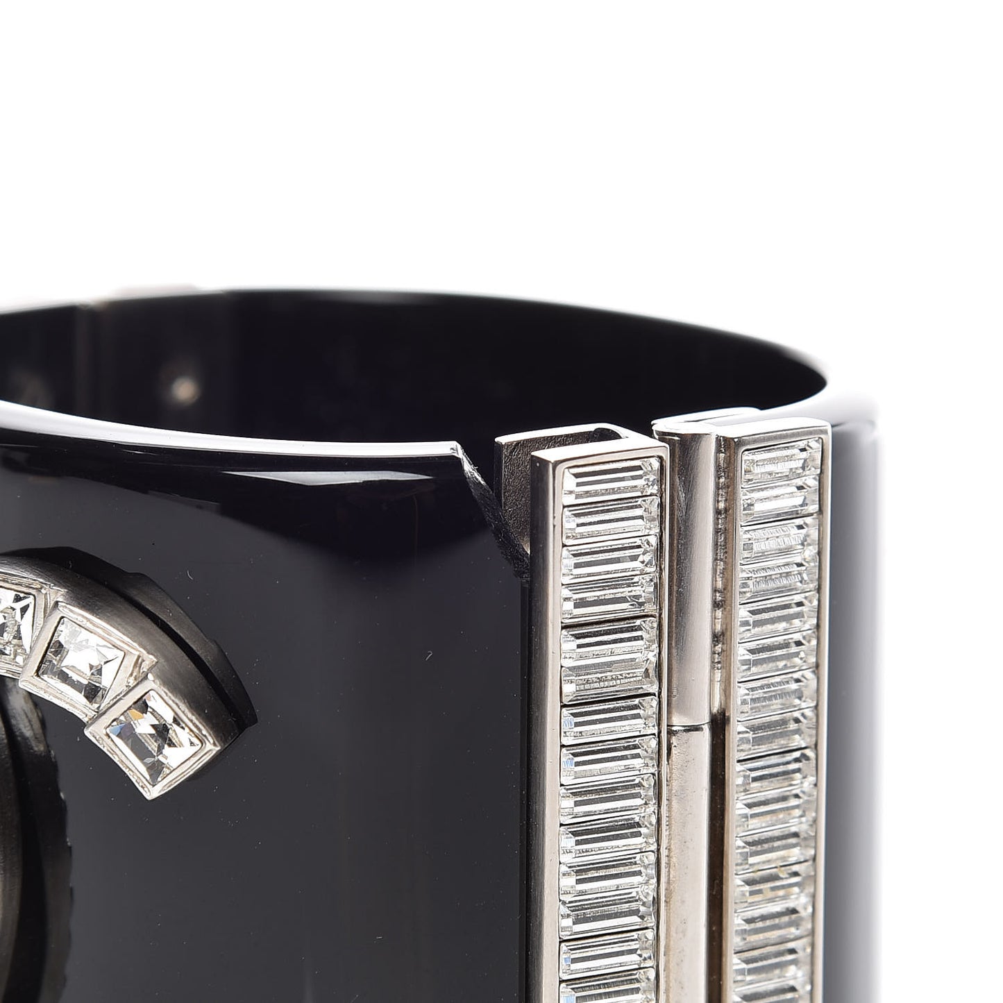Resin Crystal Baguette CC Wide Cuff Black