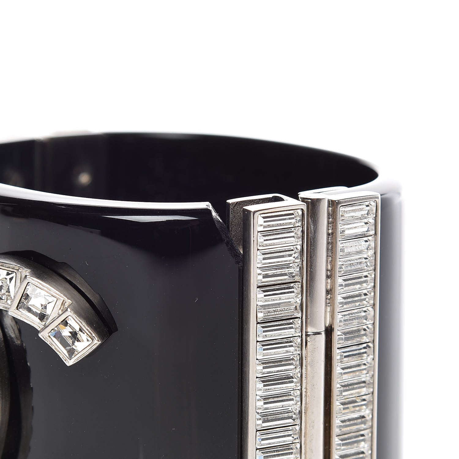 Chanel Resin Crystal Baguette CC Wide Cuff Black 5 of 6