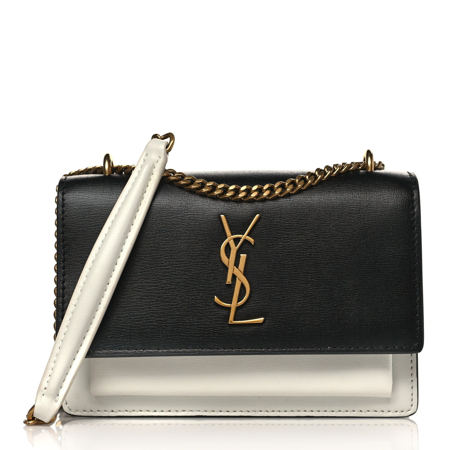 New Aspen Calfskin Bi-Color Monogram Sunset Chain Wallet Black Dirty White