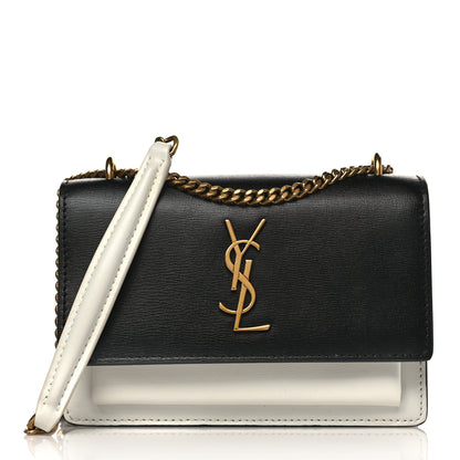 Saint Laurent New Aspen Calfskin Bi-Color Monogram Sunset Chain Wallet Black Dirty White 1 of 9