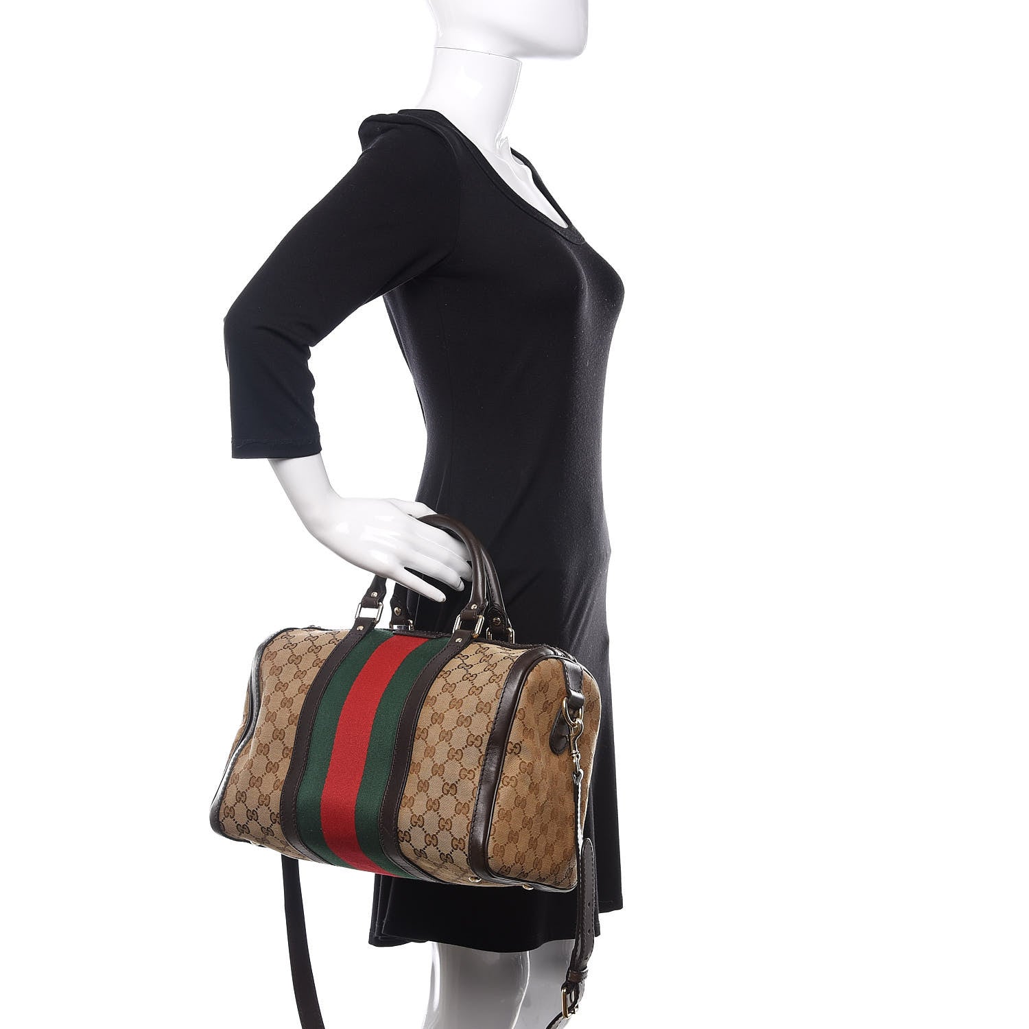 Gucci Monogram Vintage Web Medium Boston Dark Brown 3 of 13