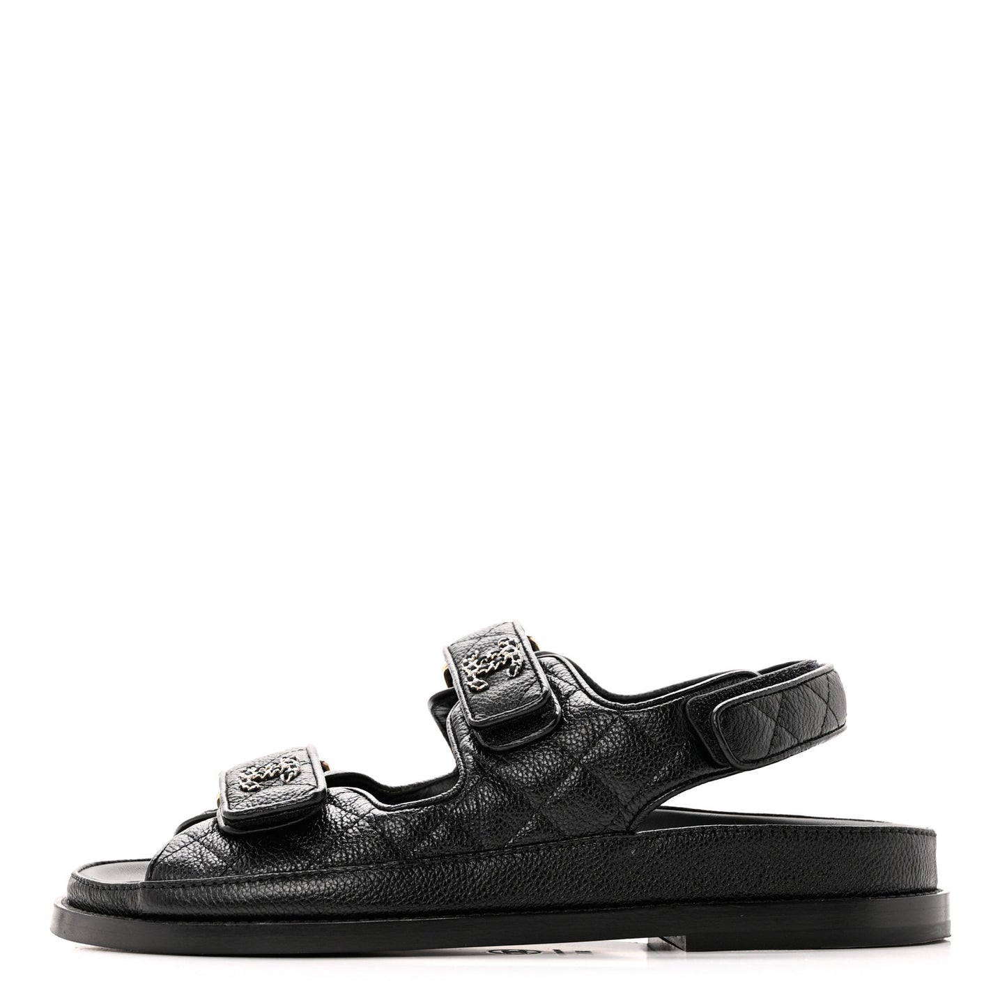 Grained Calfskin Velcro Dad Sandals 36.5 Black