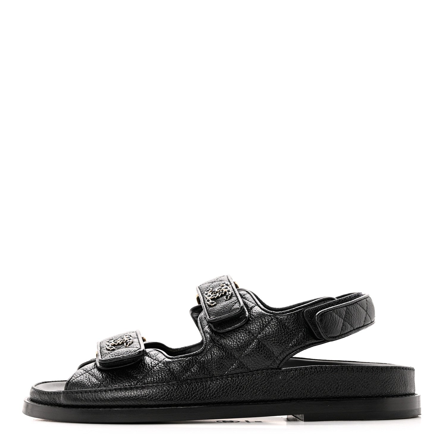 Chanel Grained Calfskin Velcro Dad Sandals 36.5 Black 1 of 9