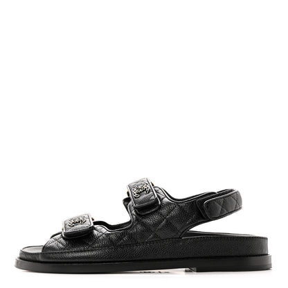 Chanel Grained Calfskin Velcro Dad Sandals 36.5 Black 1 of 9