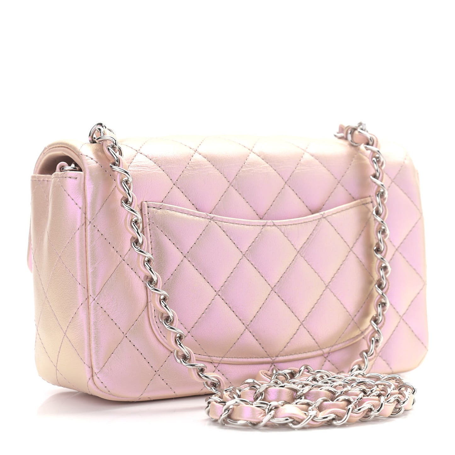 Iridescent Calfskin Quilted Mini Rectangular Flap Pink