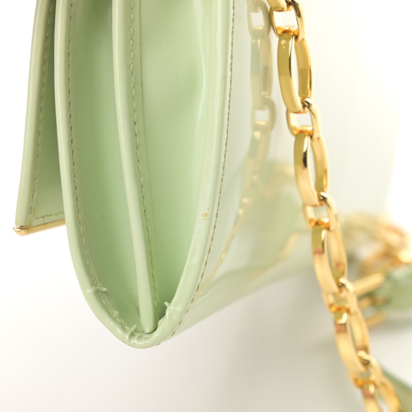 Vernice Metal Bar Chain Wallet Light Green