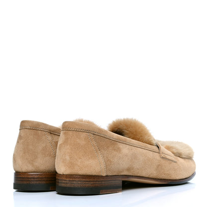 Hermes Mink Fur Suede Goatskin Paris Loafers 35.5 Marron Havane 3 of 4
