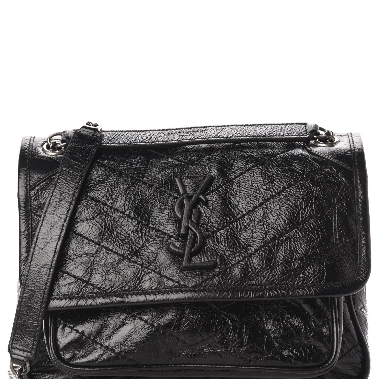 Saint Laurent Crinkled Calfskin Matelasse Monogram Baby Niki Chain Satchel Black 10 of 10