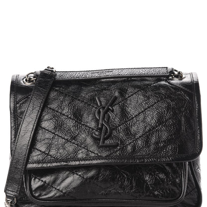 Saint Laurent Crinkled Calfskin Matelasse Monogram Baby Niki Chain Satchel Black 10 of 10