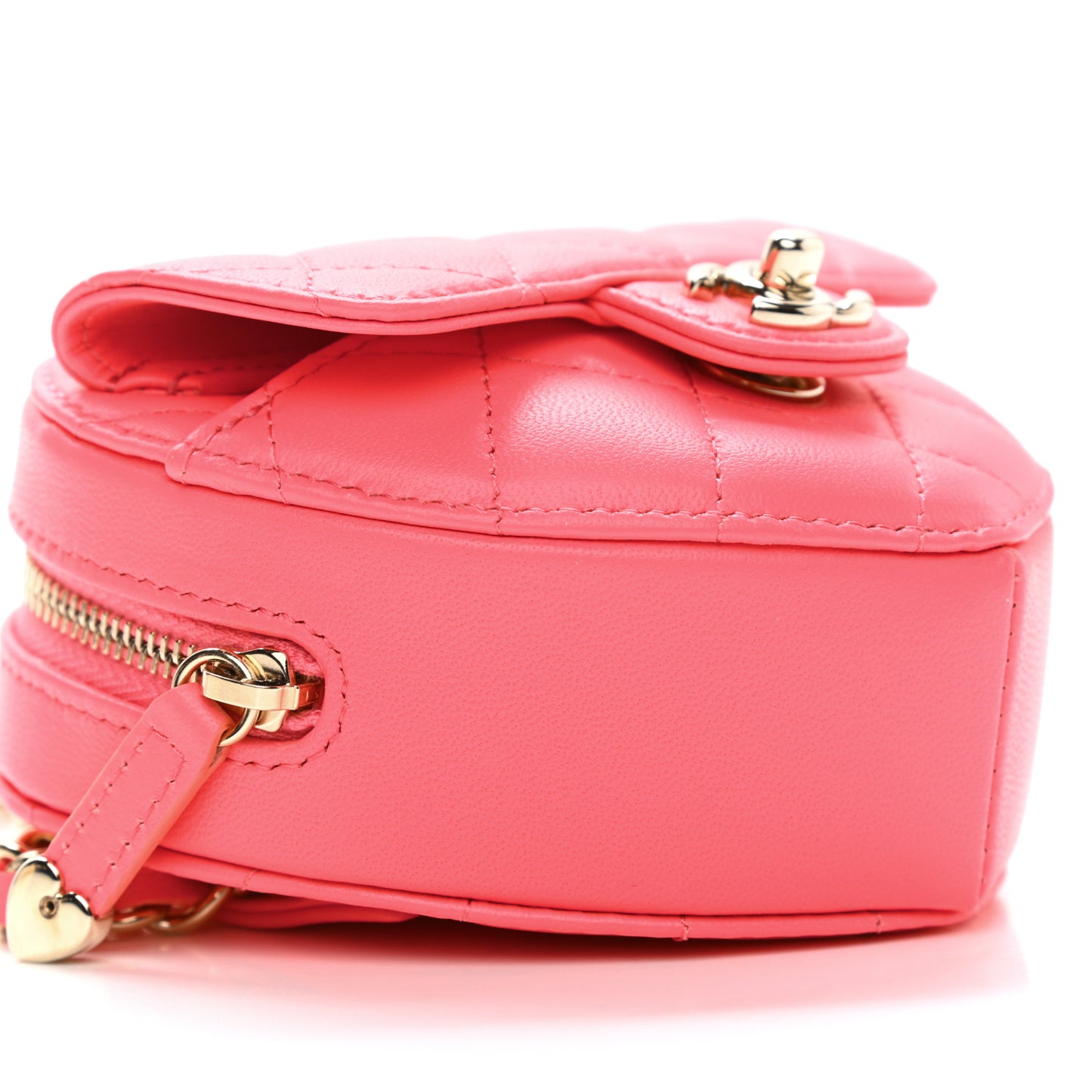 Lambskin Quilted CC In Love Heart Waist Belt Bag With Chain Pink