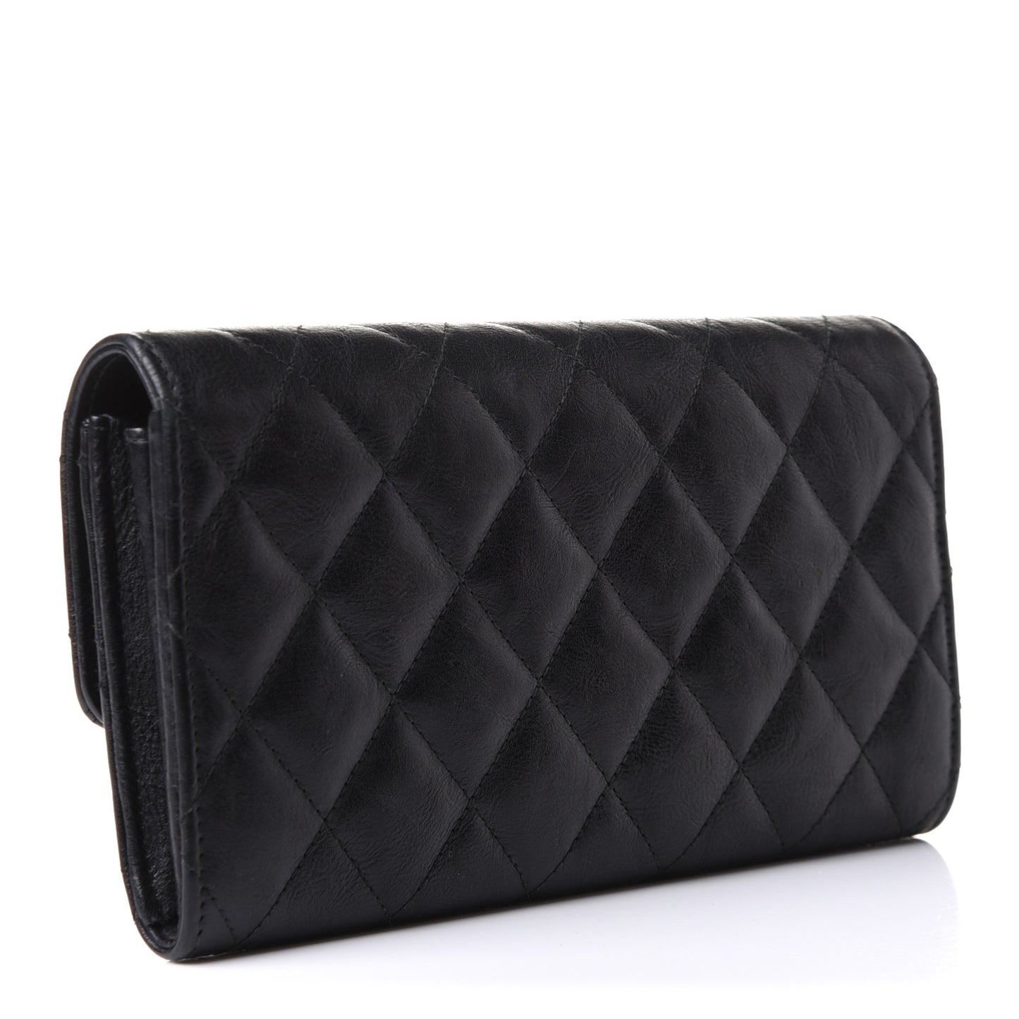 Crumpled Calfskin Quilted Large Flap Wallet So Black