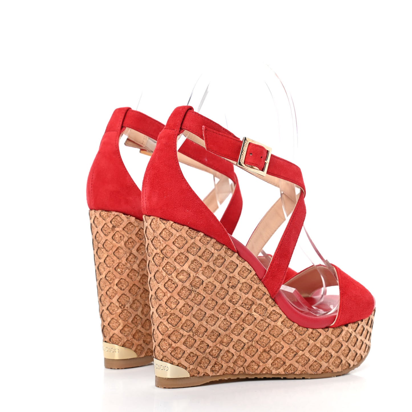 Suede Cork Portia 120 Wedge Sandals 36 Red