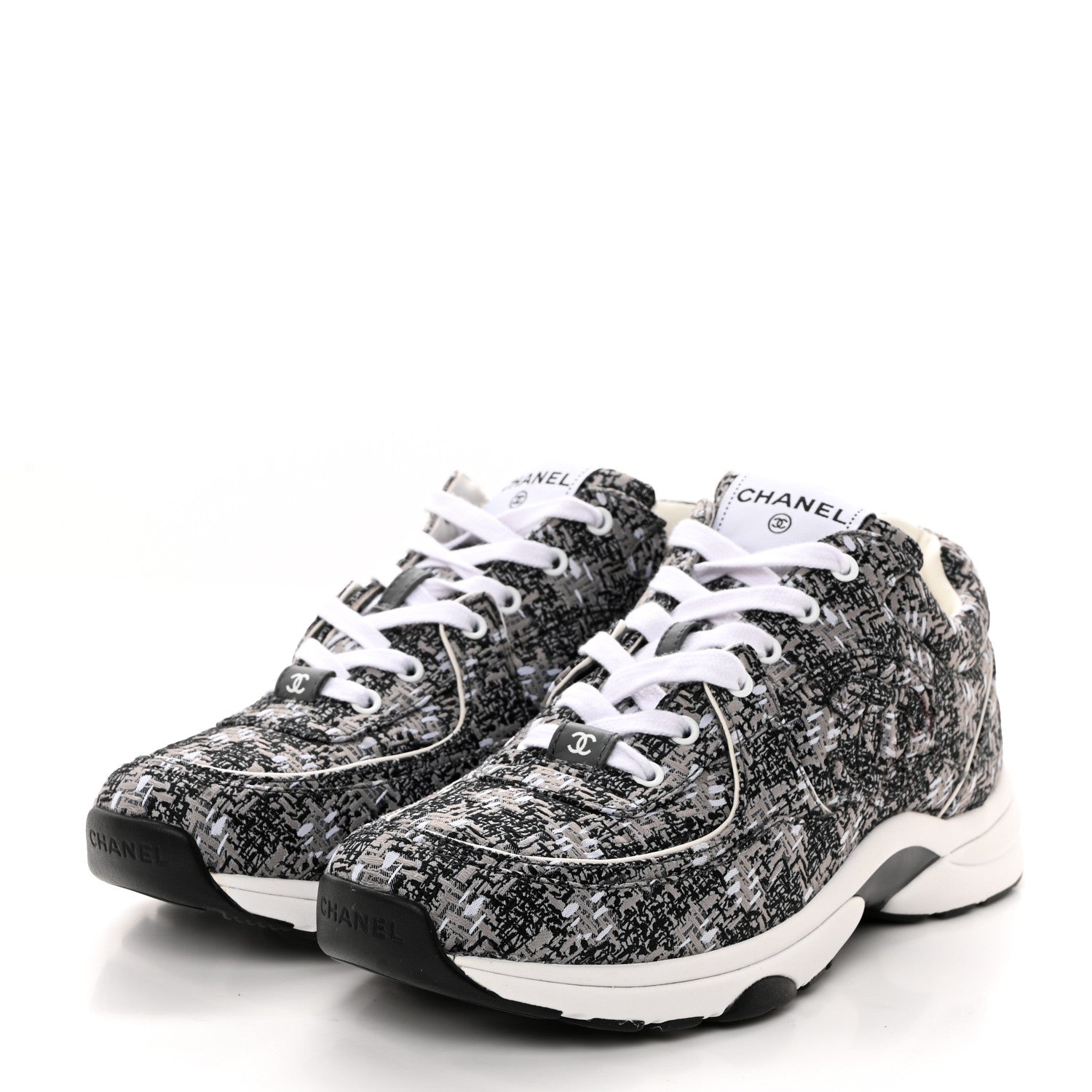 Chanel Tweed CC Sneakers 40.5 Grey Black 3 of 8