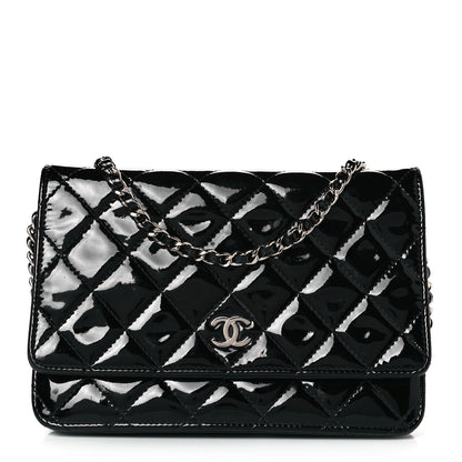 Chanel Patent Quilted Wallet On Chain WOC Black 1 of 11