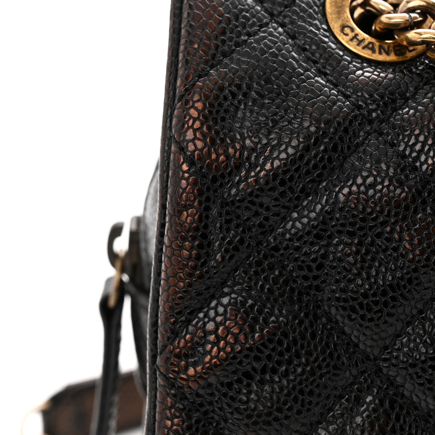 Crumpled Grained Calfskin Quilted Large Shiva Flap Black
