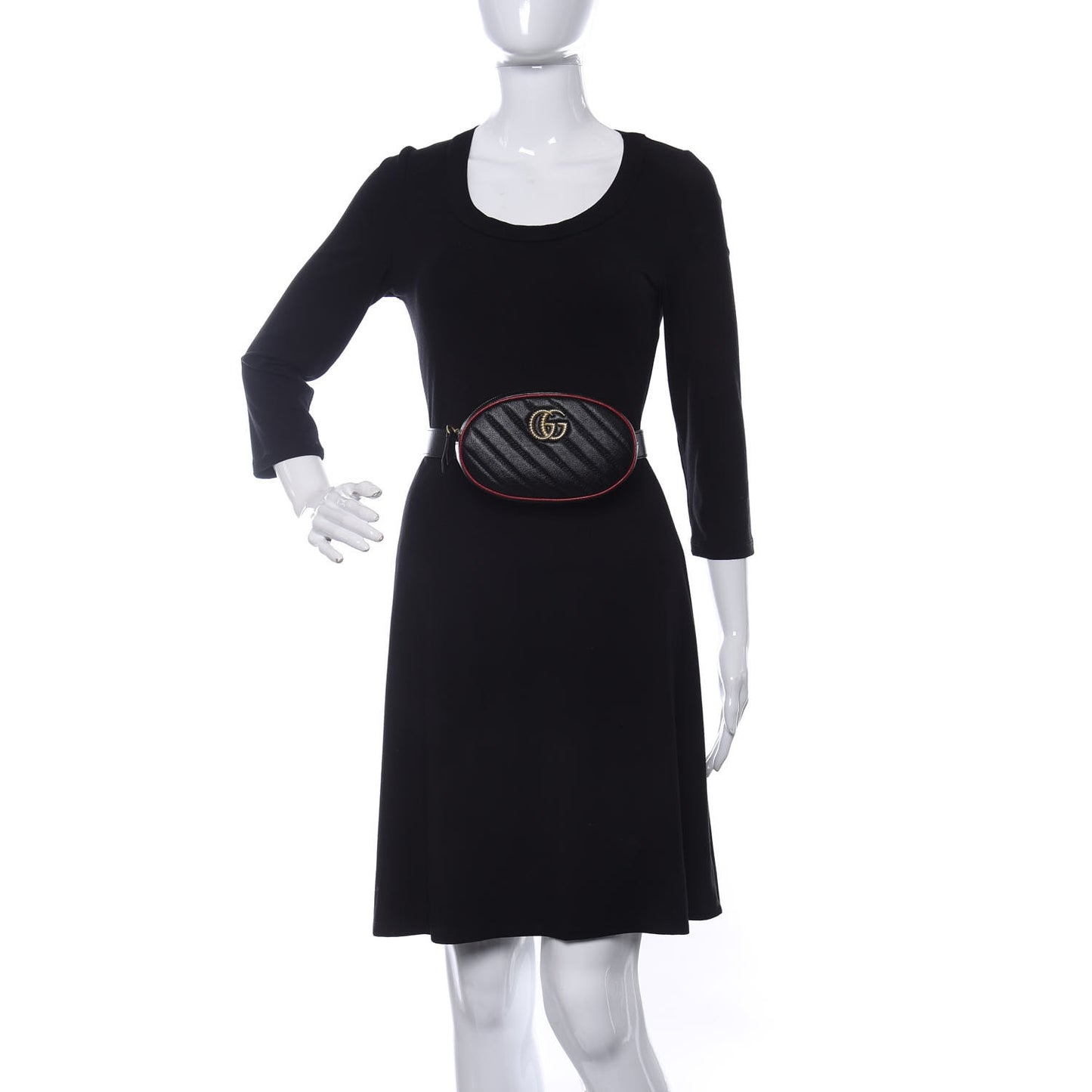 Azalea Calfskin Matelasse Diagonal Torchon GG Marmont Belt Bag 85 34 Black Romantic Cerise
