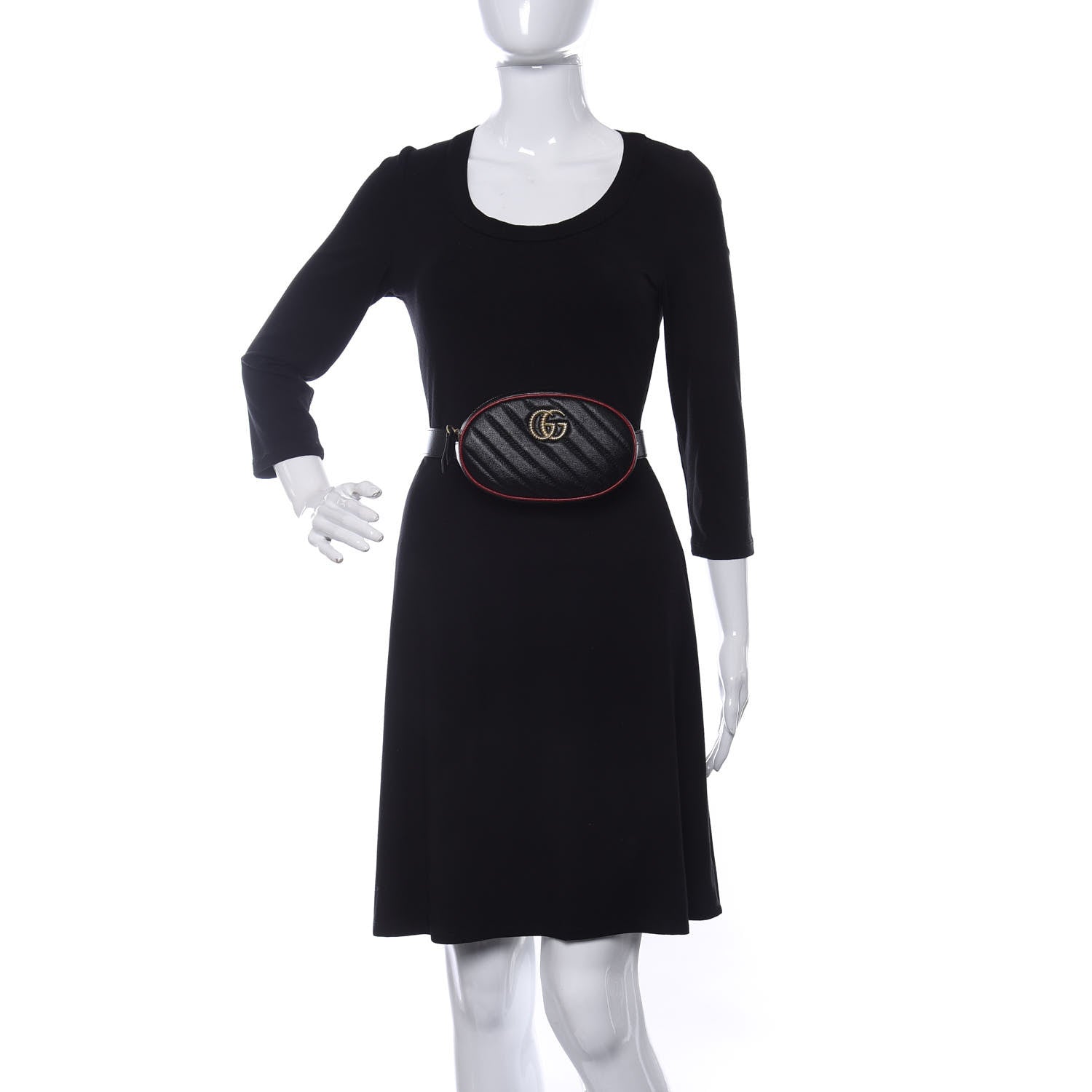 Gucci Azalea Calfskin Matelasse Diagonal Torchon GG Marmont Belt Bag 85 34 Black Romantic Cerise 2 of 10