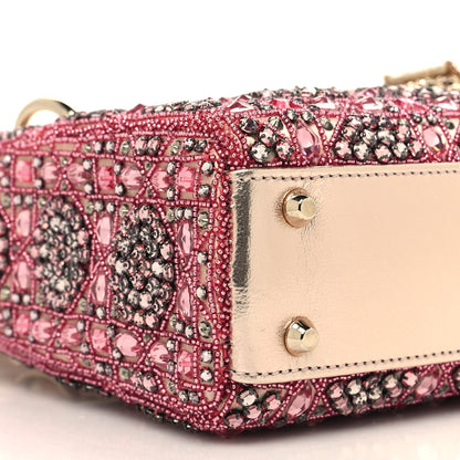 Christian Dior Metallic Calfskin Satin Celestial Bead Embroidery Cannage Mini Lady Dior Rose Des Vents 9 of 13