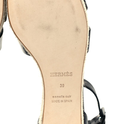 Hermes Goatskin Doll 60 Espadrille Wedge Sandals 39 Black 7 of 9