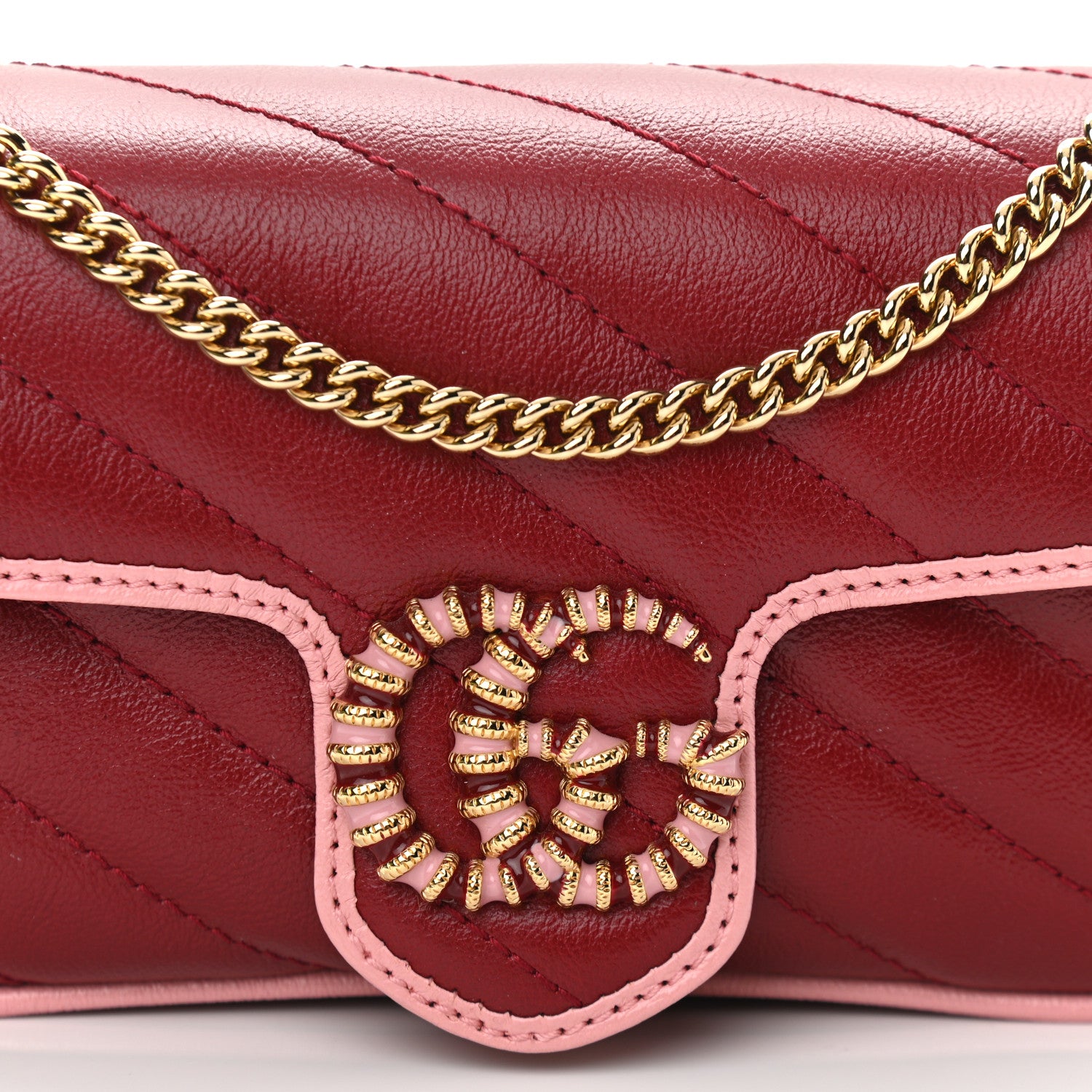 Gucci Azalea Calfskin Enamel Matelasse Diagonal Super Mini Torchon GG Marmont Shoulder Bag New Cherry Red Wild Rose 8 of 11