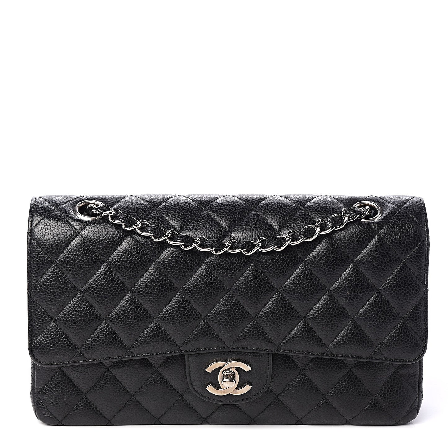 Caviar Quilted Medium Double Flap Black