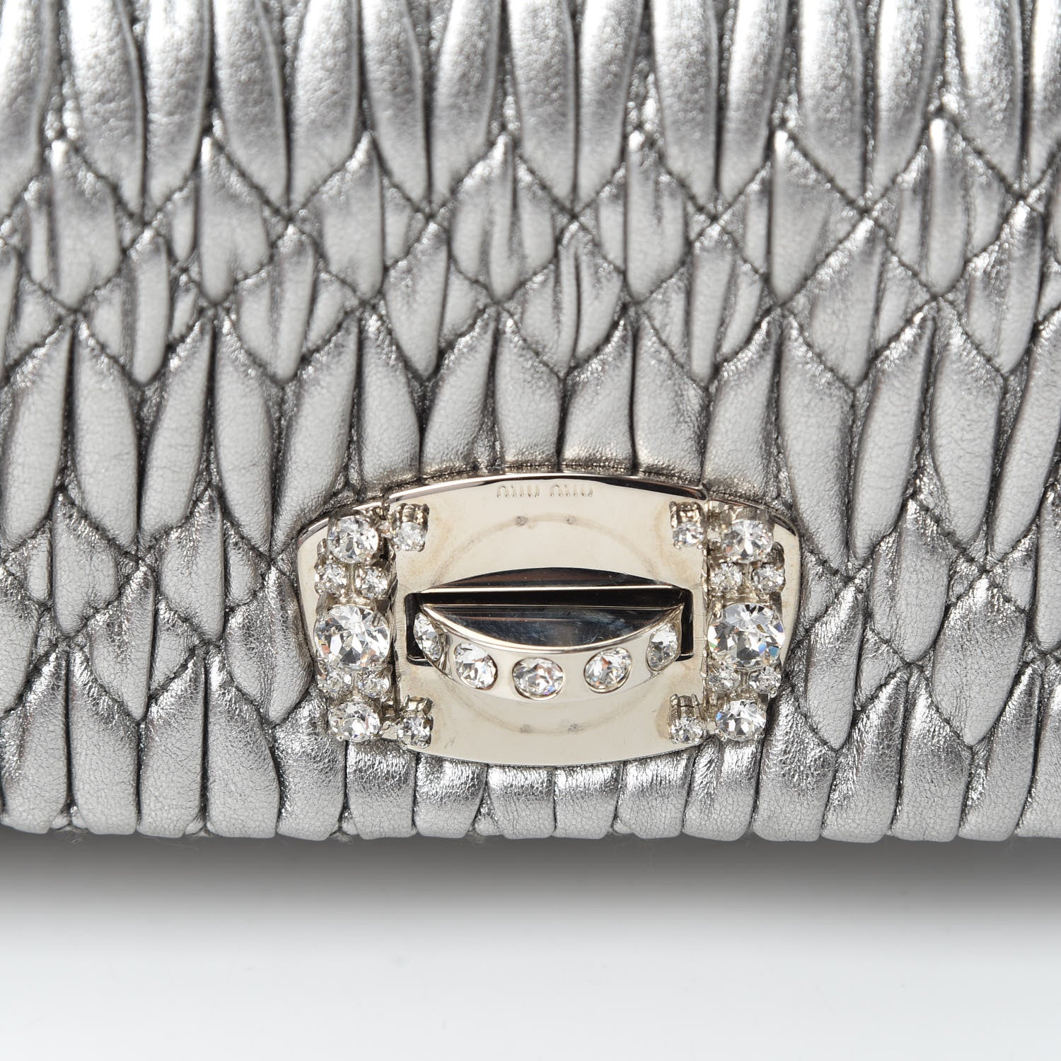Miu Miu Nappa Matelasse Crystal Flap Clutch Cromo 13 of 13