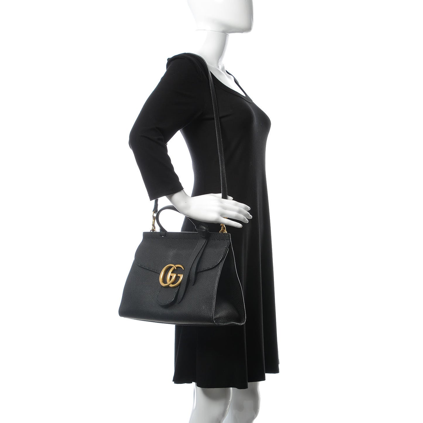 Calfskin Small GG Marmont Top Handle Bag Black