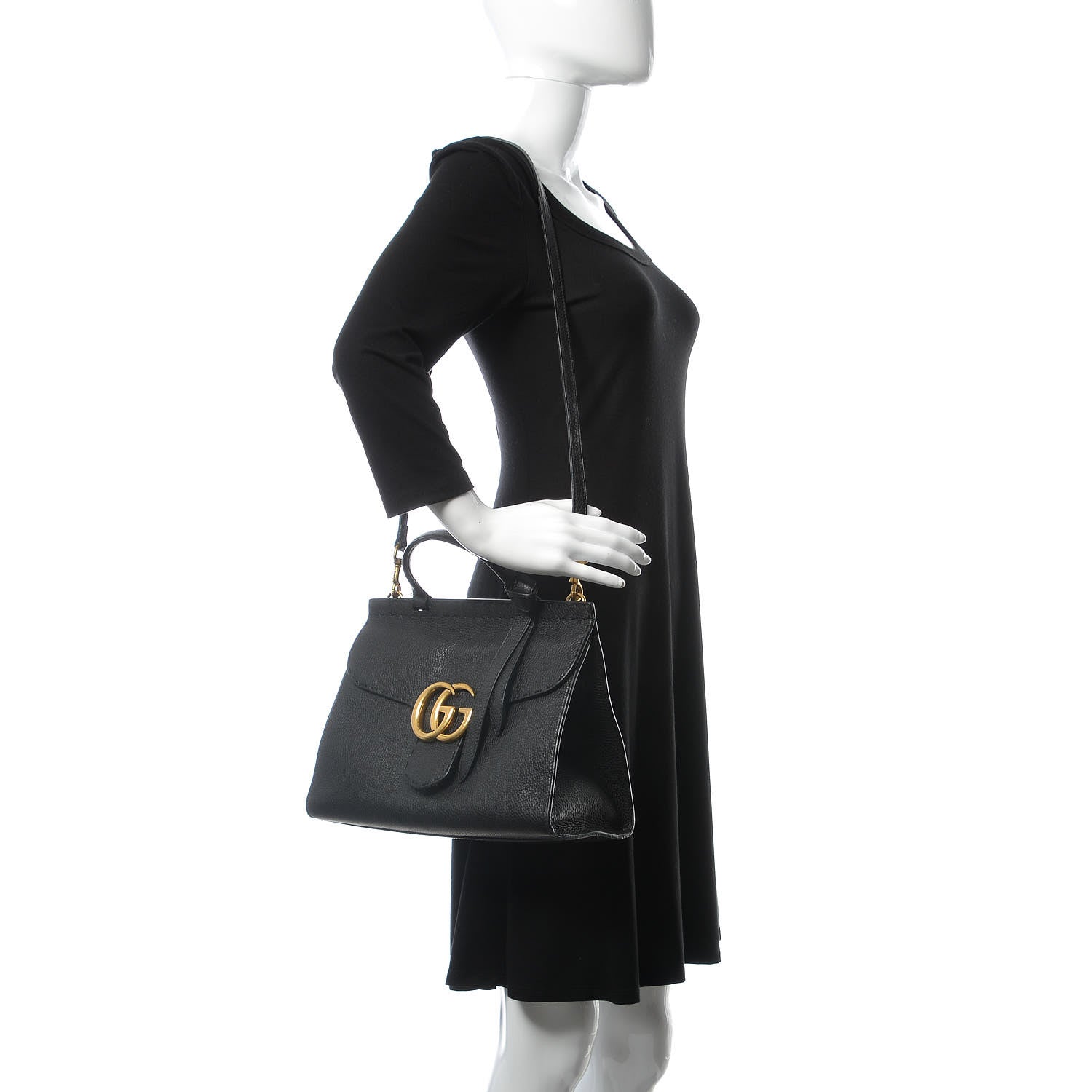 Gucci Calfskin Small GG Marmont Top Handle Bag Black 3 of 13