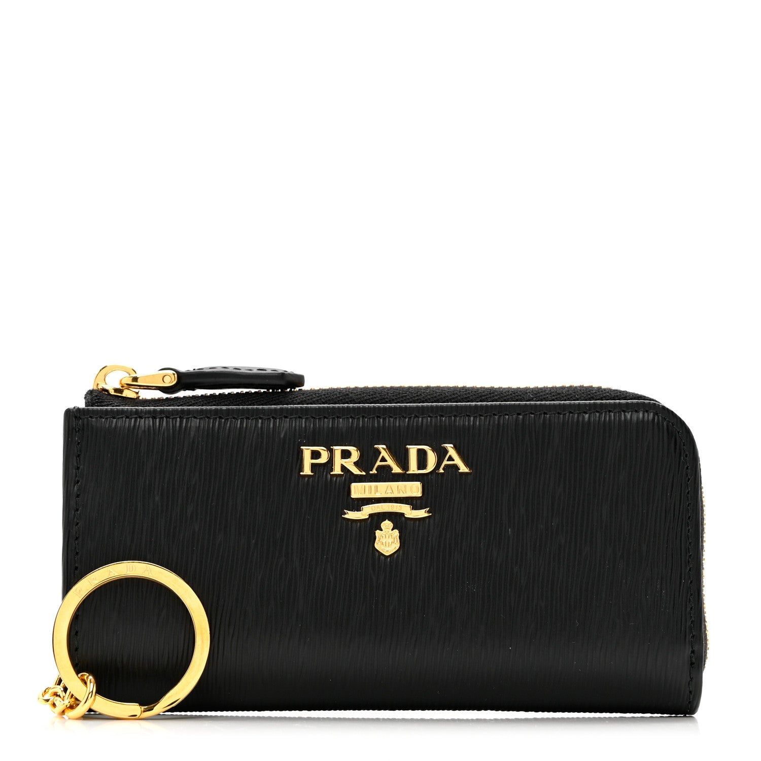 Prada Vitello Metal Zip Around Key Holder Black 1 of 6