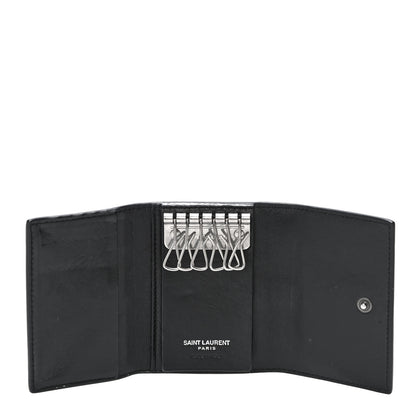 Saint Laurent Calfskin Crocodile Embossed Key Holder Wallet Black 5 of 11