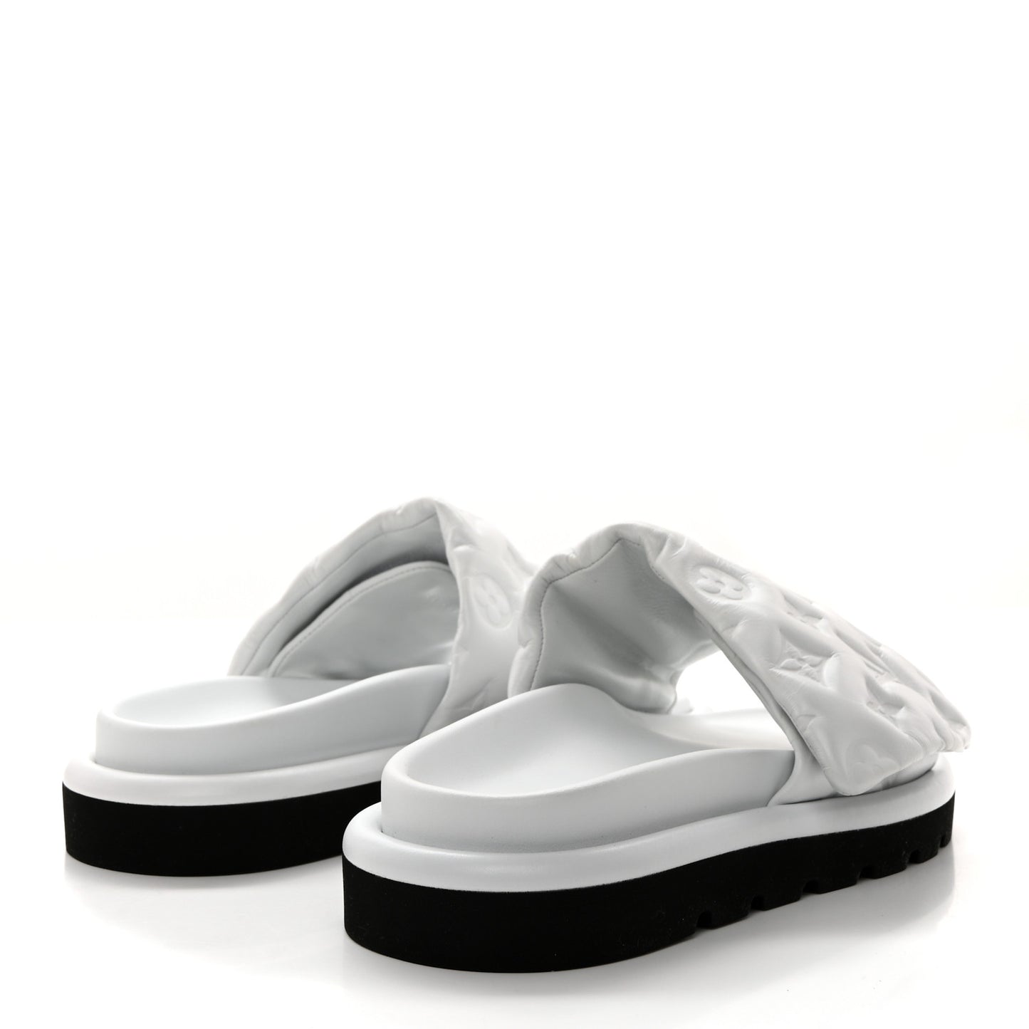 Lambskin Embossed Monogram Pool Pillow Flat Comfort Mule 37 White