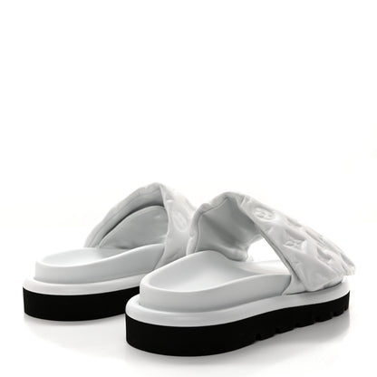 Louis Vuitton Lambskin Embossed Monogram Pool Pillow Flat Comfort Mule 37 White 4 of 9