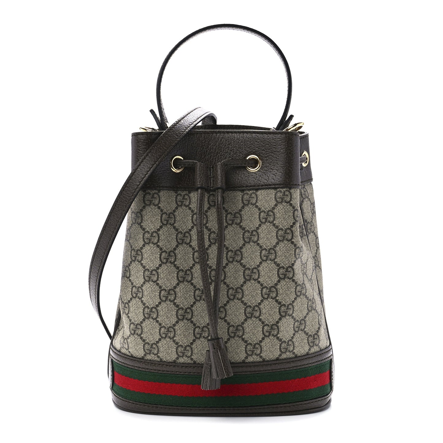 GG Supreme Monogram Web Small Ophidia Bucket Bag Brown